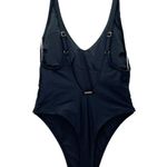 Relleciga NWT  Black One Piece Swimsuit Size Small Thong High Cut V Neck Bodysuit Photo 2