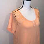 French Laundry  peach orange lace keyhole front short sleeve shirt Photo 2