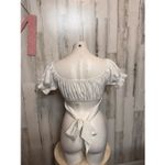 Lyaner White Puff Sleeve Tie Back Crop Top Medium Boho Cottagecore Blouse NWT Photo 4