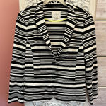 Loft Anne Taylor black & off white classic horizontal striped knit blazer size M Photo 0