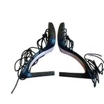 Paige  Viola Black Snake Embossed Leather Heels Strappy Ankle Tie Size 7.5 Womens Photo 2