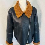 Rebecca Minkoff Faux Shearling Vegan Leather Moto Jacket, Black/Brown, Large NWT Photo 3
