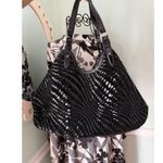 Cole Haan  Genevieve Woven Triangle Black Patent Leather Black Tote Shoulder Bag Photo 0