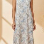 Joie  Paisley Silky Satin Sleeveless Slip Midi Dress Size XL Silver Blue Photo 0