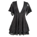 Showpo Lace Mini Dress 6 Whimsigoth Romantic Babydoll Deep V Fairy Grunge Y2K Black Photo 1