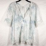 Anthropologie  White Blue Tie Dye Floral Embroidered Eyelet Top Photo 1