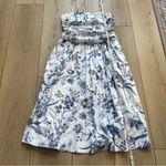 Loft  Bird Toile Strappy Midi Pocket Dress NEW Size 8P Blue White Floral Cotton Photo 11