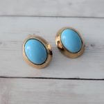 Vintage Clip On Earrings Gold Tone & Turquoise Tone Stylish Statement Blue Photo 3