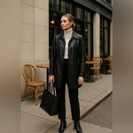 Vintage Pelle Studio Leather Trench Black 90s Grunge Moto Fall Red Lining XL Photo 2