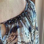 Karen Kane  sheer blue floral blouse with dolman sleeves and beaded neckline Photo 9