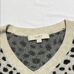 Loft Gray and Black V-Neck Sweater with Animal Print Photo 1