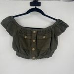Aeropostale  Buttoned Off-The-Shoulder‎ Crop Top Military Style Olive Green XS Photo 1