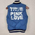 PINK - Victoria's Secret Victoria's Secret PINK Women's Vest XS‎ Blue Graphic Zip Up Quilted Down Puffer Photo 7