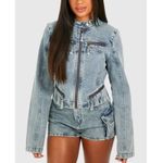 Boohoo  Denim Jacket Zip Detail Size US4 Blue Photo 3