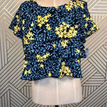 ZARA Ruffle Frill Crop Top Navy Blue Floral Print Photo 0