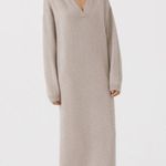 Tahari  Taupe Oatmeal Polo Collar Long Sleeve Loose Fit Knit Sweater Dress Large Photo 14