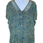 Jones New York  Silk Floral Paisley Blouse Lined V Neck Button Front Womens 18W Photo 0