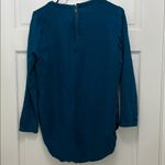 Tribal Teal Cotton Blend Long Sleeve High Low Hem Blouse Photo 8