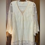 A'Reve Cream Lace Blouse with Sheer Sleeves White Size M Photo 0