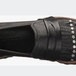 Bernardo  Loafers 5 Black Leather Kiltie Fringe Studs Silver Shoes Women’s Photo 2