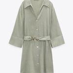 ZARA  LINEN BLEND CHAIN LINK BELT DRESS in Light Khaki Photo 0