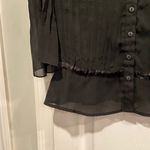 Notations  Size S Black Sheet Pleated Satin Trim Button Front Ruffle Blouse Photo 2