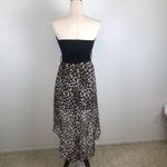 Vintage Y2K strapless bow embellished belted Hi/low leopard print mini dress Black Size M Photo 1