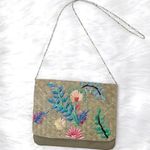 Bohemian Raffia Embroidered Envelope Clutch Silver Chain Crossbody Bag Tan Photo 0