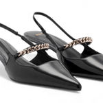 Mango  Pointed Toe Kitten Heel Slingback Pump Link Strap Size 40/ 9 Photo 0