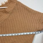 Main Strip  Tan V-Neck Sweater with Frayed Hem Photo 3
