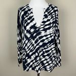 Loft Sweater Womens Small Navy Tie Dye Split Neck Drop Shoulder Cotton Top New Photo 8
