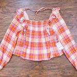 Free People • Siena Plaid Pullover top blouse orange pink smocked peasant Photo 2