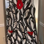 kim rogers Petite 14P Shift Dress Black White Red Patterned Pockets leaf Retro Photo 0