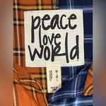 Peace Love World Women’s Plaid Button Front Long Sleeve Shacket Orange Blue Sz M Photo 7