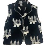 Vintage fleece vest women's XL Black White Bear momma cub woodland cabin earthy Photo 0