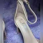 Lulus Golden Cream Satin Strappy Block Heel Closed Toe Women’s Classy Pumps 7M Size 7 Photo 2