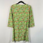 Cabanalife Women's Green & Pink Leaves Print Quarter Sleeve Swim Dress Size S Photo 6
