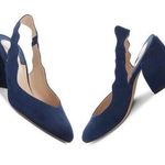 Chloé NEW Chloe Laurena Scalloped Suede Slingback Pumps 37FR Navy Photo 0