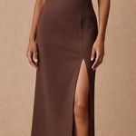 BHLDN  Catarina Brown Crepe Maxi Dress Women’s Size 2 Sleeveless Slit Formal Photo 0