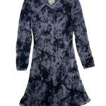 Vintage 90s Blue Velvet Black Burnout Fit And Flair Dress Long Sleeve Whimsigoth Size 6 Photo 0