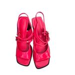 GB  Women's Red Take Patent Leather Double Buckle block Slingback Heels Size 10 Photo 1