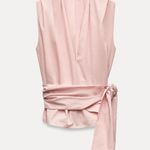 ZARA  NWT 100% cotton bow tie wrap poplin pink top Photo 9
