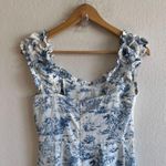 Cider  Sheath Blue White Trees Sleeveless Off Shoulder Midi Dress Womens XS Photo 6