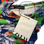 ZARA NWT  One Shoulder Blue Green Floral Asymmetrical Bodysuit Womens Medium Photo 3