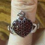 Natural Red Garnet Sterling Silver Claddagh Ring Size 7 Photo 0