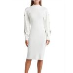 Eliza J NWT  Rhinestone Bow Sweater Dress Women's White Size Medium Photo 2