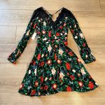Anthropologie NWT  Lacy Floral Black Red V-Neck Long Sleeve Mini Dress Size 0 Photo 5