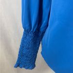 PRETTYGARDEN Long smocked sleeve pleated mock neck cobalt blue blouse top size small Photo 6