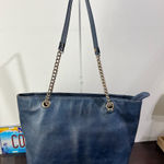 Michael Kors  Navy Leather Chain Shoulder Tote Bag Gold Hardware Classic Everyday Photo 0