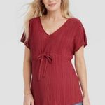 Isabel Maternity  Maroon Pleated V-Neck Blouse Top Size XS Photo 0